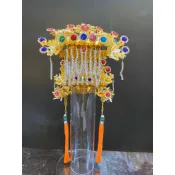 〔修緣佛像文物館〕 金色款柳絲雙色水鑽 媽祖帽（附帽秋）媽祖帽 媽祖 天上聖母 神明帽 水鑽 柳絲 金色