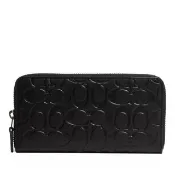 【COACH】ACCORDION 滿版壓花皮革12卡ㄇ形拉鏈長夾 黑色(CE551 QB/BK)