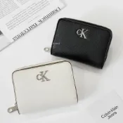 (店+)【CALVIN KLEIN】現貨 Calvin Klein 皮夾 黑色 米白 錢包 零錢包 皮革 短夾 CK 雙折短夾 拉鏈包