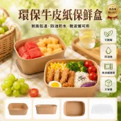 牛皮紙 野餐盒 500ml 750ml 1000ml 加厚加硬餐盒 方形外帶便當盒 高溫耐熱打包盒 水果快餐紙盒 一次性