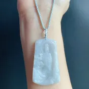 天然緬甸玉 翡翠 山水 觀音 菩薩 飄一抹綠 禮物 玉墜 項鍊 玉牌