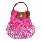 【LONGCHAMP】LE PLIAGE FILET系列網狀棉質手提/斜背兩用包(迷你/糖果粉)