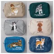 預購🗾日本polka polka 動物刺繡 化妝包 收納包 柴犬 雪納瑞 貴賓犬 科克爾犬 布偶貓 賓士貓