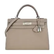 【Hermes 愛馬仕】Kelly 32CM A年 EPSOM牛皮手提/肩背凱莉包(18大象灰/銀釦)