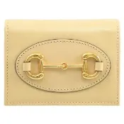 【GUCCI 古馳】1955 Horsebit 經典金屬馬銜釦牛皮扣式零錢短夾(裸膚)