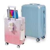 Bogazy Travel遊趣 20吋USB充電/掛勾/杯架多功能行李箱登機箱(喜樂藍)