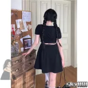 🔆臺現🔆 M-5XL 大尺碼裙子辣妹褶皺收腰顯瘦露背洋裝夏季法式初戀桔梗小黑裙 小紅書
