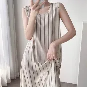 【K.W.】韓國空運輕棉麻純真愛戀高品質免穿搭洋裝(小香風/輕量涼感/洋裝/休閒/日系/通勤/渡假)