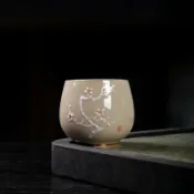 喜挖2店 堆白梅蘭竹菊茶杯陶瓷主人杯中式禪定品茗杯茶碗復古茶盞個人單杯