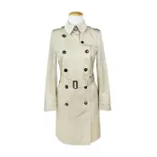 BURBERRY 80376681 經典雙排鈕扣長版女款風衣外套(卡其)