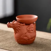 【以德壺人】 紫砂公道杯分茶器紅泥祥龍鵰刻龍鳳茶海茶漏茶葉隔過濾套裝瓷家用