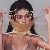 公司貨下殺價📣埃及豔后頭飾敦煌飛天漢服臉部裝飾金色面簾蛇形飾品舞臺裝扮配飾c