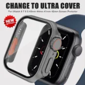 屏幕保護膜鋼化玻璃更換為超 PC 保護套兼容 Apple Watch Series 9 8 7 45mm 41mm iW