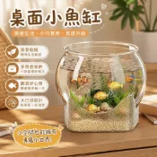 7.7 桌面小魚缸 養魚水缸神器 手提斗魚缸 迷你魚缸 造景魚缸小型家用大口徑圓形魚缸桌面壹體魚缸微景觀鑰匙收納盒