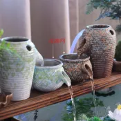 🎉超值 特惠丨🔥生態缸古法養魚陶瓷高低罐流水擺件循環增氧過濾配件水缸造景diy