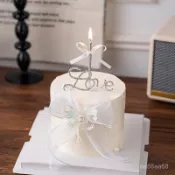 訂單滿199出貨 七夕情人節唯美珍珠蝴蝶蛋糕裝飾擺件鑽石love情侶告白插件 ZOCC