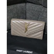 [全新] Saint Laurent YSL 小羊皮 信封長夾 奶茶色 未使用品