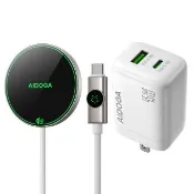 【AIDOGA】1+1快充組 長線 Qi2.2 25W 磁吸無線充電器 數顯+PD3.2 Type-C+USB-A 45W 氮化鎵充電頭 MagSafe