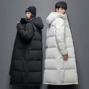 (店+)羽絨外套韓國白鴨絨男女中長款加厚加絨飛行夾克冬季禦寒麵包服雪地滑雪服過膝棉襖防風衣大衣外套長款棉服保暖連帽外套