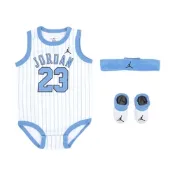 Nike 包屁衣 Jordan 小童 嬰兒 白 藍 純棉 無袖 小朋友 襪子 頭帶 三件組 禮盒 JD2433029NB-001