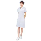 萊亞生活館  台製製造 護士服【2503-短袖】裙裝-尖領-前拉鍊-白色-斜紋布 台灣出貨