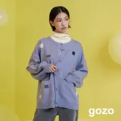 【gozo】漂浮色塊羊毛開襟外套(藍色/淺卡其_F) | 女裝 圓領 休閒