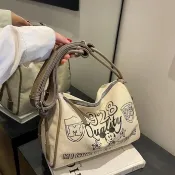 胖胖美依 單肩包  斜挎包 手提包 女士包 新款美式複古大容機車米奇帆布包大學生上課健身旅遊單肩斜挎包