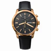 時計屋 FOSSIL FS5097 石英男錶 玫瑰金框 雙眼 皮革錶帶 防水50米 全新品 保固一年