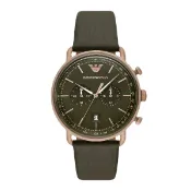 大高雄鐘錶城 EMPORIO ARMANI 亞曼尼 Aviator系列 AR11421 綠色皮革計時碼錶 43MM｜樂天領券現折★全館特惠中★指定刷卡回饋10%