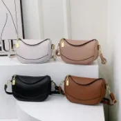 韓系時尚約姿百搭女版斜背包 洋氣通勤素色斜背包 大容量休閒收納餃子包 高級感荔枝紋側背包