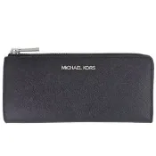 MICHAEL KORS Jet Set 黑色MK銀字至防刮皮革L拉鍊長夾