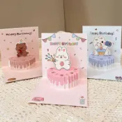 🔥臺灣24H🔥3d卡通立體生日賀卡小蛋糕可愛卡片摺疊祝福卡片生日禮物信封卡片
