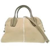 【DOKODEMO】二手TOD'S D淨化草本 Styling 兩用手提包，米色皮革和羊毛材質，尺寸 0842