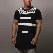 FINDSENSE服飾 FINDSENSE MD 韓國 潮 男 時尚 荊棘條紋 後背44數字 拼色 大尺碼 特色短T 素面T 短袖T恤