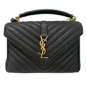 【YSL】COLLeGE中性絎縫兩用學院包 中款 黑金色
