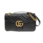 Gucci 443497 GG Marmont 小款 26公分雙G金鍊肩背包 黑色