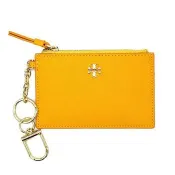 TORY BURCH 素面皮革零錢包－黃