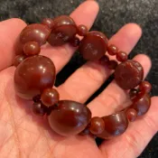 早期悅康天珠 西藏九頁岩 紅玉髓圓滿板珠手鍊