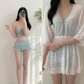(有款媠衫)台灣出貨/碎花泳裝女裝 性感高腰顯瘦泳衣 韓版防曬罩衫氣質遮肉防走光 渡假風比基尼泡溫泉保守拍照