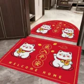 客製化 紅色進門地墊絲圈入戶門腳墊子家用大門口喜慶地毯門廳玄關可裁剪
