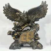 (店+)【御古齋】仿木雕 精雕 展翅老鷹 大展鴻圖 青雲直上 栩栩如生 雕刻擺飾 自用送禮 風水開運擺件 0618