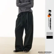 【K-2】極簡直條紋 綁帶設計 壓摺 西裝寬褲 條紋長褲 寬褲 穿搭 情侶 休閒百搭 西裝褲 爆款【NB122】