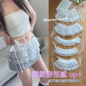 【全館現貨】 實拍 出片造型芭蕾風 綁帶小裙子 韓系層次感蕾絲裙擺 雙層雪紡花邊 片裙 疊穿神器裝飾裙襬 遮屁屁 633