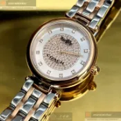 COACH手錶,編號CH00078,26mm玫瑰金圓形精鋼錶殼,銀色滿天星錶面,金銀相間精鋼錶帶款,閃亮度冠絕全場!