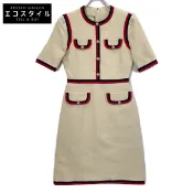 【DOKODEMO】Gucci 475850 2018 白色雙G互扣珍珠連結織帶洋裝 38碼 [二手]