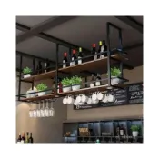 (店+)熱銷💟工業風鐵藝實木吊架 置物架 吧檯餐廳酒吧廚房懸掛吊頂吊櫃 酒盃酒架 酒架 鐵藝吊架 廚房吊架 掛式置物架