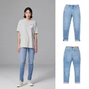 【Lee】女裝 牛仔褲 / 涼感 413 高腰標準小直筒 九分褲 淺藍洗水 / 101+ 系列(LB317045628)