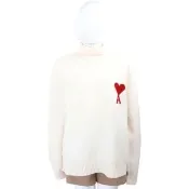 【AMI PARIS】Red Ami De Coeur 紅心A 米白高領 美麗諾羊毛針織衫 毛衣(法國精品服飾)