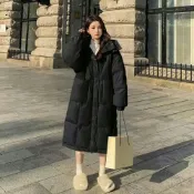 (店+)輕羽絨外套女防風外套秋冬天長版連帽棉外套風衣外套保暖防寒韓版厚雪衣外套大尺碼女裝