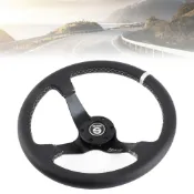 Acagala 350mm/14英寸6螺栓深盤黑色皮革賽車方向盤W號角